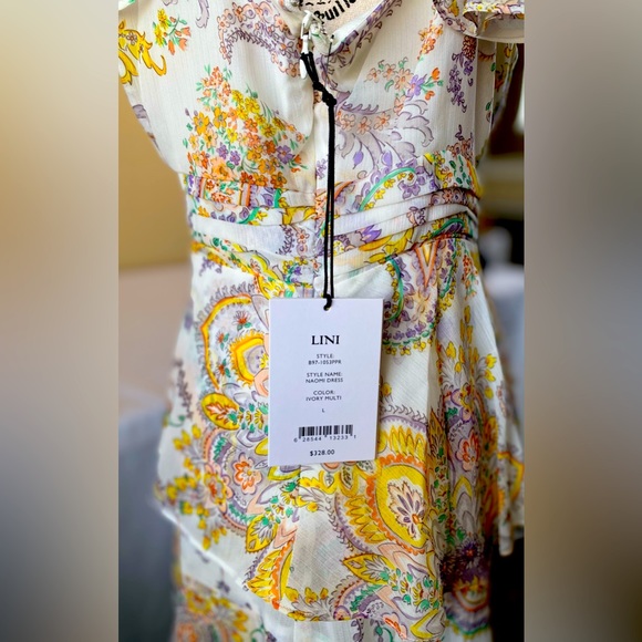 Preloved LINI Ivory Multi Color Naomi Dress Size L Org $328 - Picture 3 of 3